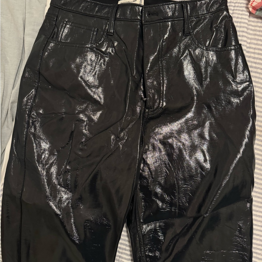 Women’s Black/Dark Navy Leather Pants - Abercrombie & Fitch Curve Love